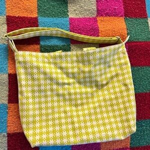 BAGGU Horizontal Duck Bag in Chartreuse Pixel Gingham